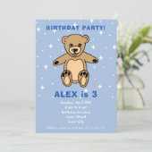 Cute Teddy Bear Blue Boy Birthday Kaart (Staand voorkant)