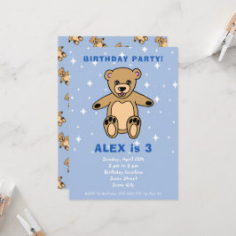 Cute Teddy Bear Blue Boy Birthday Kaart