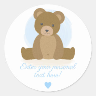 Cute Teddy Bear Blue Heart Baby Shower Ronde Sticker