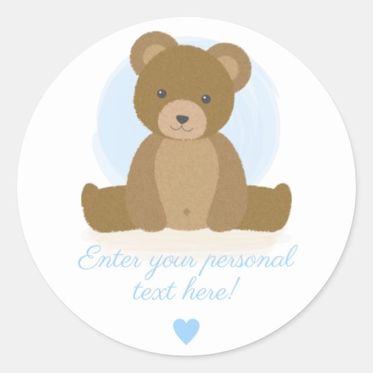 Cute Teddy Bear Blue Heart Baby Shower Ronde Sticker (Voorkant)