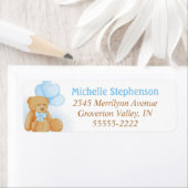 Cute Teddy Bear Blue Heart-ballonnen Etiket (Insitu)