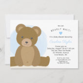 Cute Teddy Bear Blue Heart Boy Baby shower Kaart (Voorkant)
