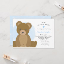 Cute Teddy Bear Blue Heart Boy Baby shower