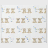 Cute Teddy Bear Blue, het Baby shower Twins Cadeaupapier (Vlak)