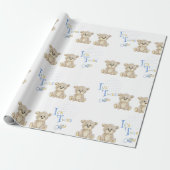 Cute Teddy Bear Blue, het Baby shower Twins Cadeaupapier (Uitgerold)