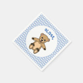 Cute Teddy Bear Blue Kinder Name Birthday Party Servet (Hoek)