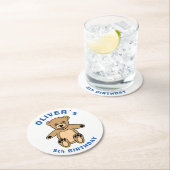 Cute Teddy Bear Blue kinderen Birthday Party Ronde Kartonnen Onderzetter (Insitu)