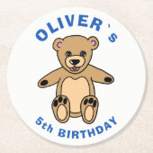 Cute Teddy Bear Blue kinderen Birthday Party Ronde Kartonnen Onderzetter (Voorkant)
