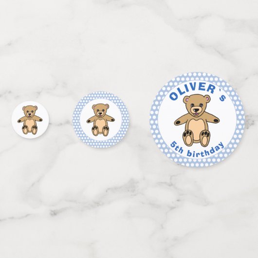Cute Teddy Bear Blue Polka Dot Birthday Party Confetti (Voorkanten)