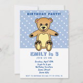 Cute Teddy Bear Blue Polka Dot Kind Birthday Kaart (Voorkant)