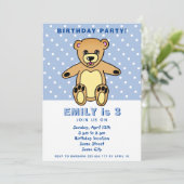 Cute Teddy Bear Blue Polka Dot Kind Birthday Kaart (Staand voorkant)