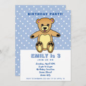 Cute Teddy Bear Blue Polka Dot Kind Birthday Kaart (Voorkant / Achterkant)
