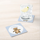 Cute Teddy Bear Blue Polka Dot Kind Birthday Kartonnen Onderzetters (Insitu)