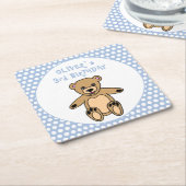 Cute Teddy Bear Blue Polka Dot Kind Birthday Kartonnen Onderzetters (Schuin)