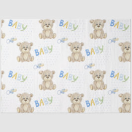 Cute Teddy Bear Blue Polkadots Baby Boy Tissuepapier