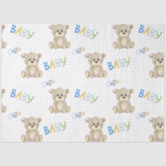 Cute Teddy Bear Blue Polkadots Baby Boy Tissuepapier