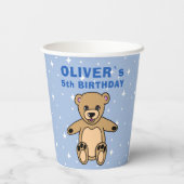 Cute Teddy Bear Blue Star Birthday Party Papieren Bekers (Achterkant)
