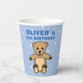 Cute Teddy Bear Blue Star Birthday Party Papieren Bekers (Voorkant)