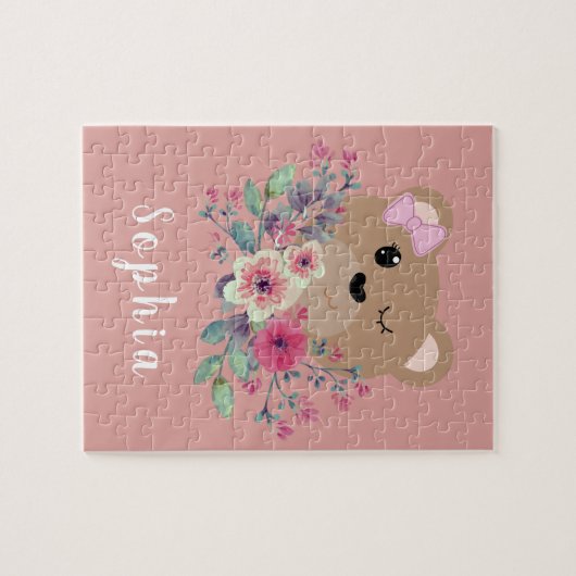 Cute Teddy Bear Blush Pink Kinder & Name Legpuzzel (Horizontaal)