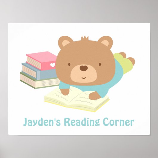 Cute Teddy Bear Books Reading Corner Poster (Voorkant)