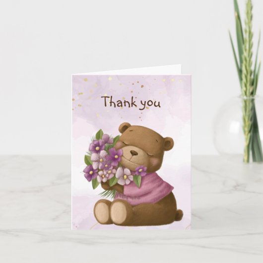 Cute Teddy Bear Bouquet Flowers Floral Hartelijk d Bedankkaart (Voorkant)