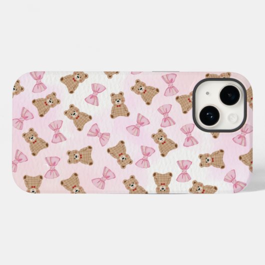 Cute Teddy bear & Bow iPhone 14 Case 🧸 (Achterkant (horizontaal))