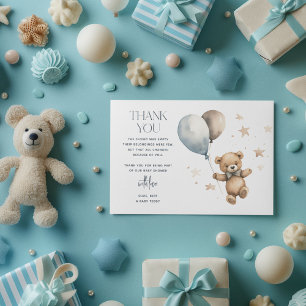 Cute Teddy Bear Boy Baby shower Bedankkaart