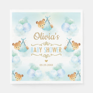 Cute Teddy Bear Boy Baby shower Blue Paper Napkin Servet