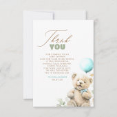 Cute Teddy Bear Boy Baby shower Dank u wel Bedankkaart (Voorkant)