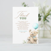 Cute Teddy Bear Boy Baby shower Dank u wel Bedankkaart (Staand voorkant)