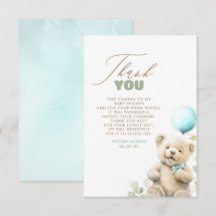 Cute Teddy Bear Boy Baby shower Dank u wel