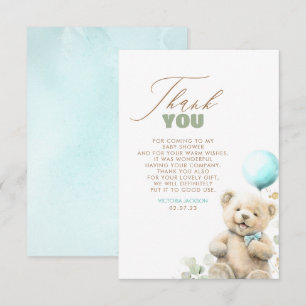 Cute Teddy Bear Boy Baby shower Dank u wel Bedankkaart