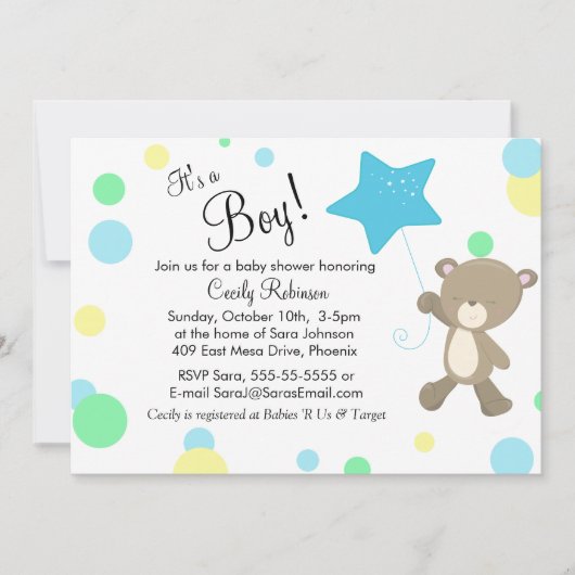 Cute Teddy Bear Boy Baby shower Kaart (Voorkant)