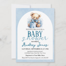 Cute Teddy Bear Boy Baby shower Kaart