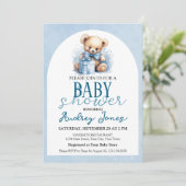 Cute Teddy Bear Boy Baby shower Kaart (Staand voorkant)