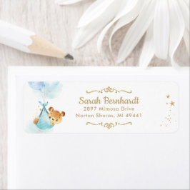 Cute Teddy Bear Boy Baby shower Return Address Etiket