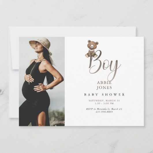 Cute Teddy Bear Boy Foto Baby shower Kaart (Voorkant)