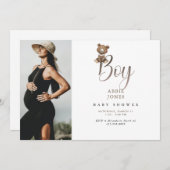 Cute Teddy Bear Boy Foto Baby shower Kaart (Voorkant / Achterkant)