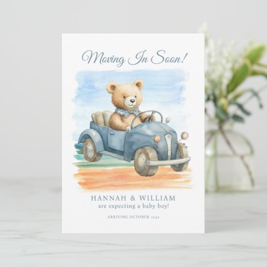 Cute Teddy Bear Boy Pregnancy Aankondiging (Staand voorkant)