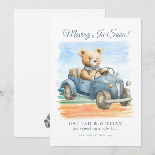 Cute Teddy Bear Boy Pregnancy Aankondiging (Voorkant / Achterkant)