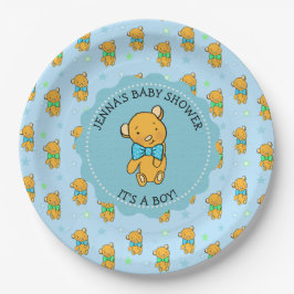 Cute Teddy Bear Boy's Baby shower Papieren Bordje