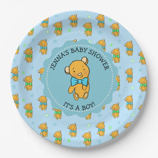 Cute Teddy Bear Boy's Baby shower Papieren Bordje (Voorkant)
