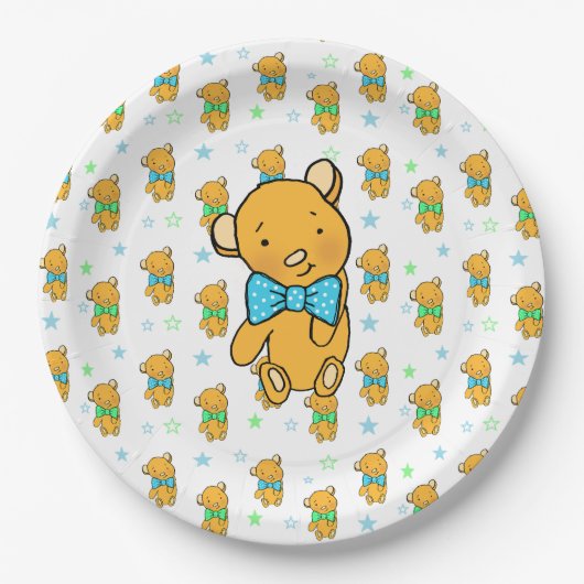Cute Teddy Bear Boy's Baby shower Papieren Bordje (Voorkant)