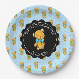 Cute Teddy Bear Boy's Baby shower Papieren Bordje