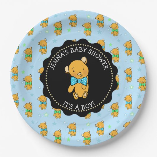 Cute Teddy Bear Boy's Baby shower Papieren Bordje (Voorkant)