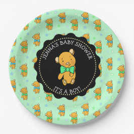 Cute Teddy Bear Boy's Baby shower Papieren Bordje