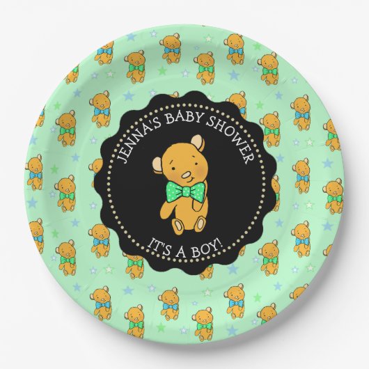Cute Teddy Bear Boy's Baby shower Papieren Bordje (Voorkant)