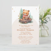 Cute Teddy Bear brengt een boek Baby shower mee Kaart (Staand voorkant)