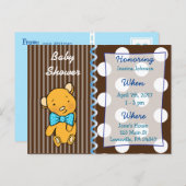 Cute Teddy Bear Brown Baby shower Invitation Uitnodiging Briefkaart (Voorkant / Achterkant)