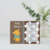 Cute Teddy Bear Brown Baby shower Invitation Uitnodiging Briefkaart (Staand voorkant)